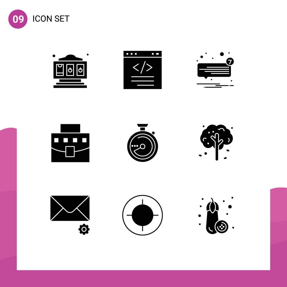 Universal Icon Symbols Group of 9 Modern Solid Glyphs of browse business chat bag unread Editable Vector Design Elements