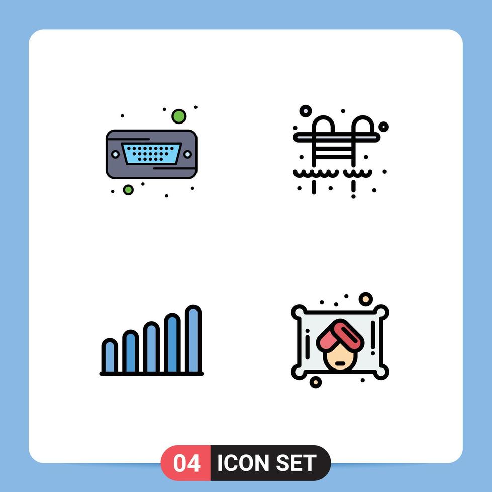 Group of 4 Filledline Flat Colors Signs and Symbols for drive woman hard swimming pool sauna Editable Vector Design Elements