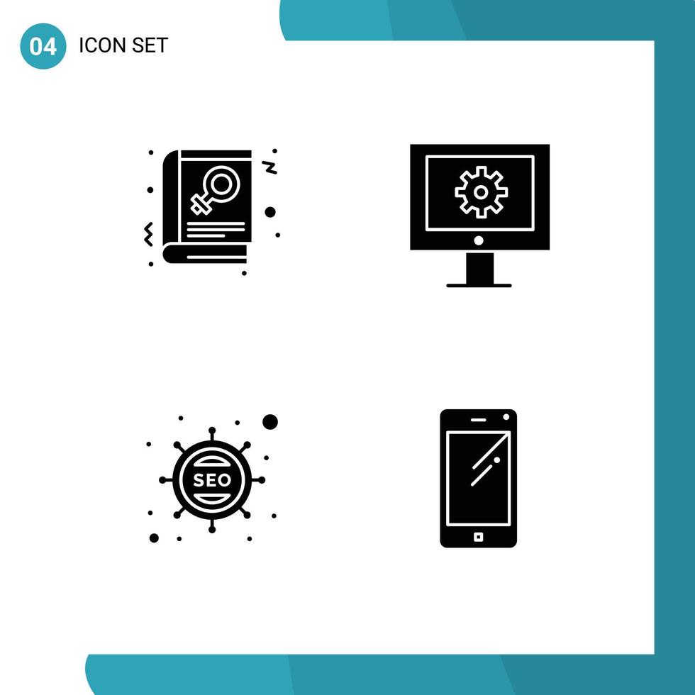 paquete de signos y símbolos de glifos sólidos modernos para medios de impresión web, como signos de optimización de libros, soporte técnico, marketing, elementos de diseño de vectores editables