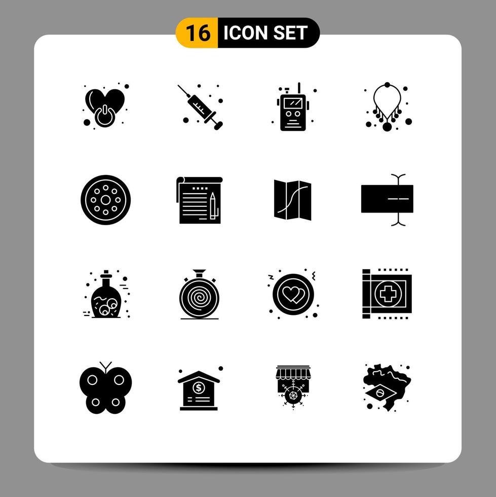 Stock Vector Icon Pack of 16 Line Signs and Symbols for locked necklace police radio jewelry accessories Editable Vector Design Elements