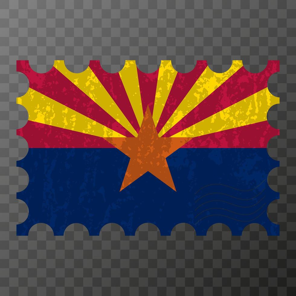 Postage stamp with Arizona state grunge flag. Vector illustration.