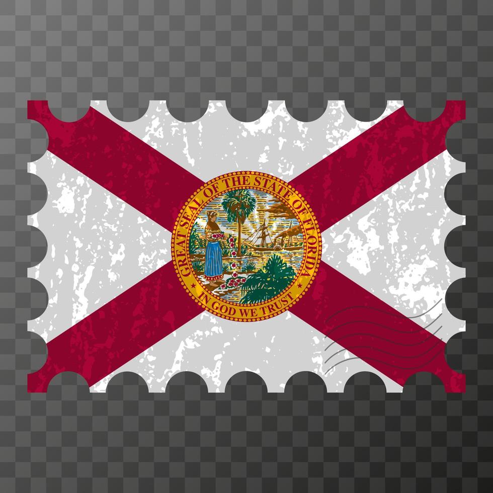 Postage stamp with Florida state grunge flag. Vector illustration.