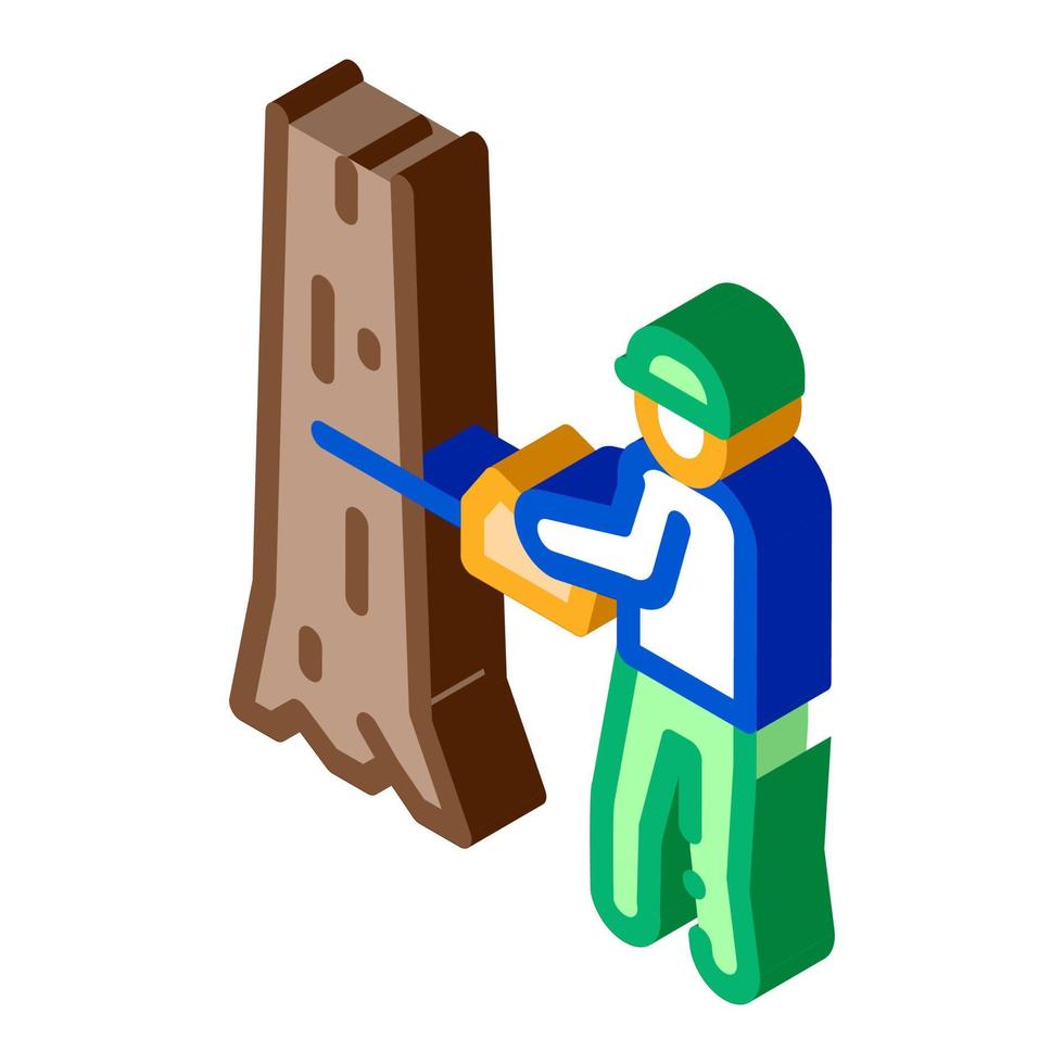 tree felling worker isometric icon vector illustration