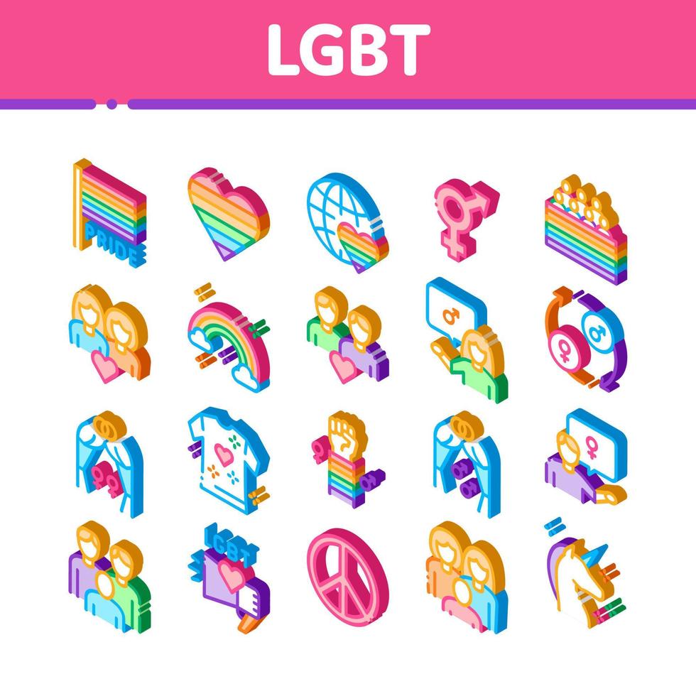 Lgbt Homosexual Gay Isometric Icons Set Vector