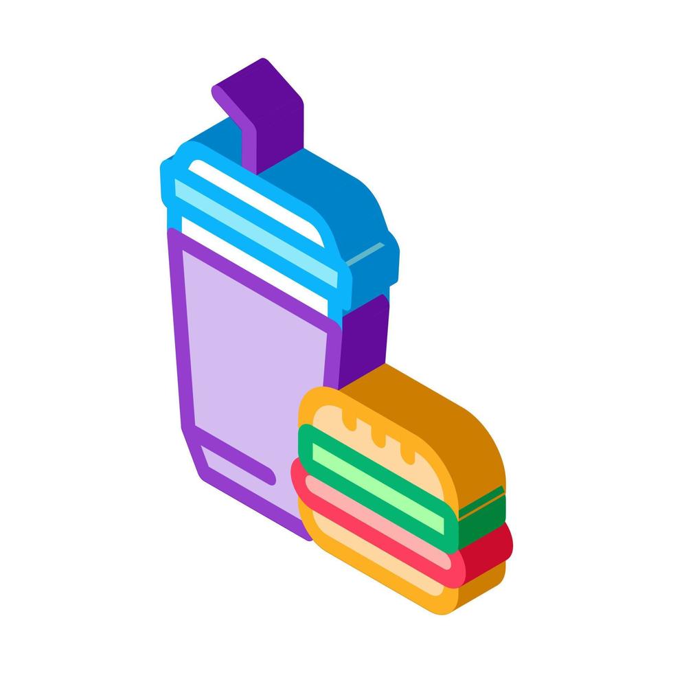 food burger and drink cup isometric icon vector illustration