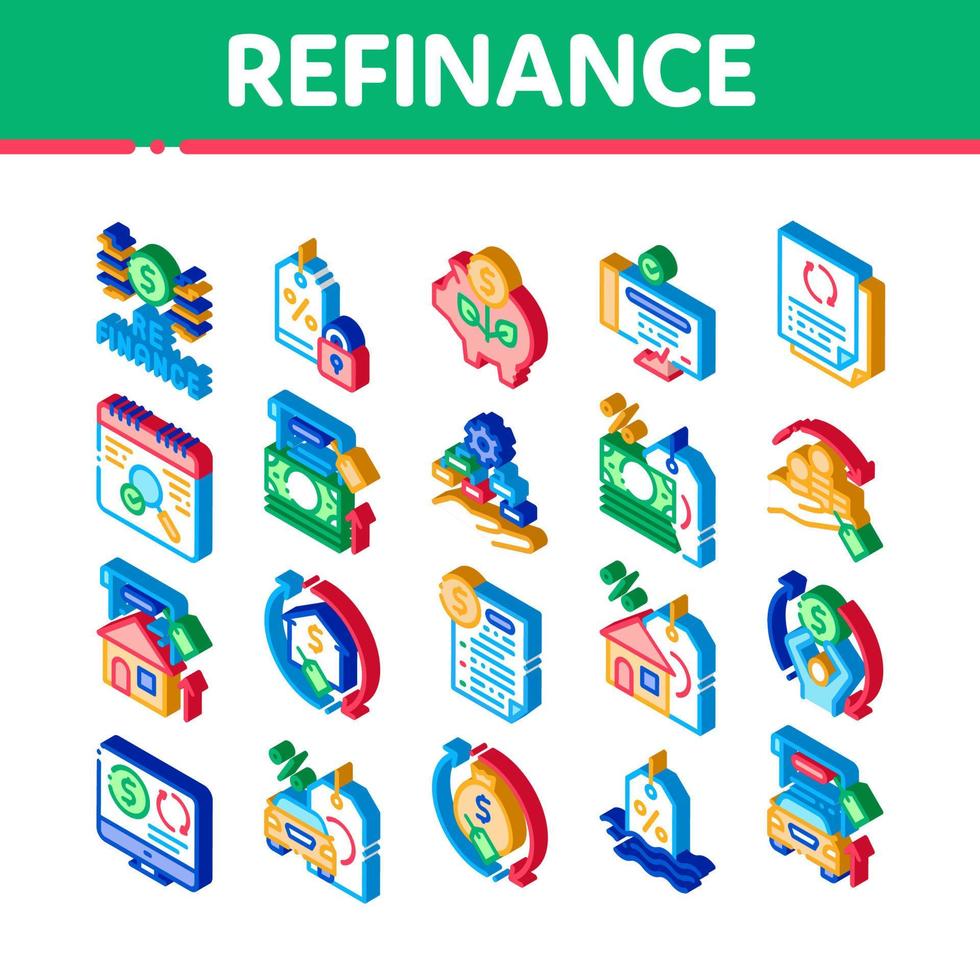 refinanciar iconos isométricos financieros establecer vector