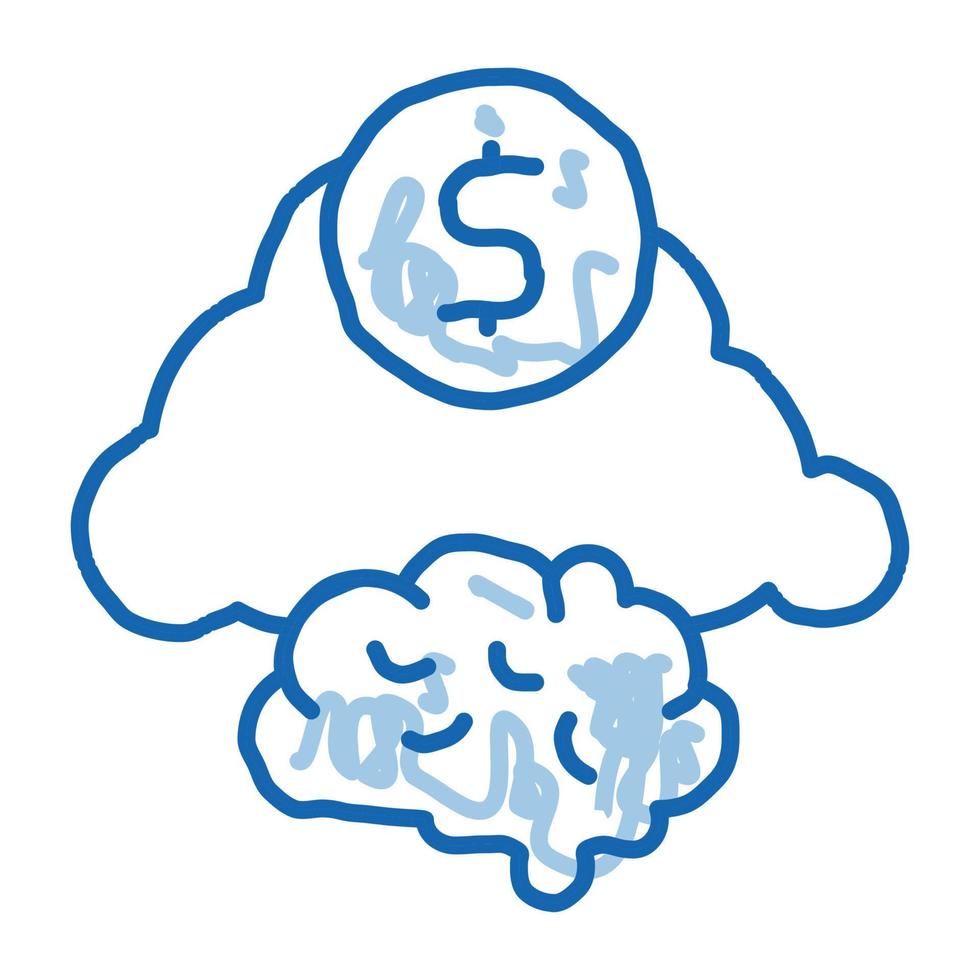 cerebro nube dinero doodle icono dibujado a mano ilustración vector