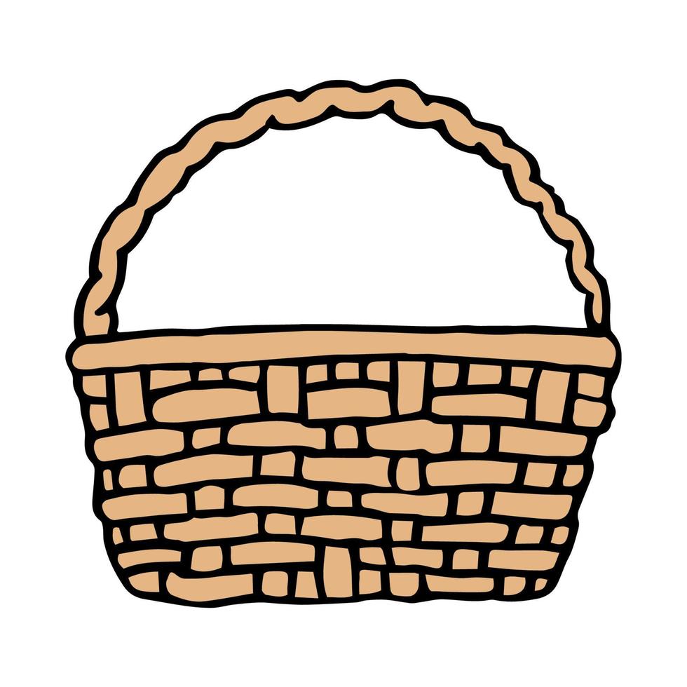 Straw basket in doodle style isolated on white background vector