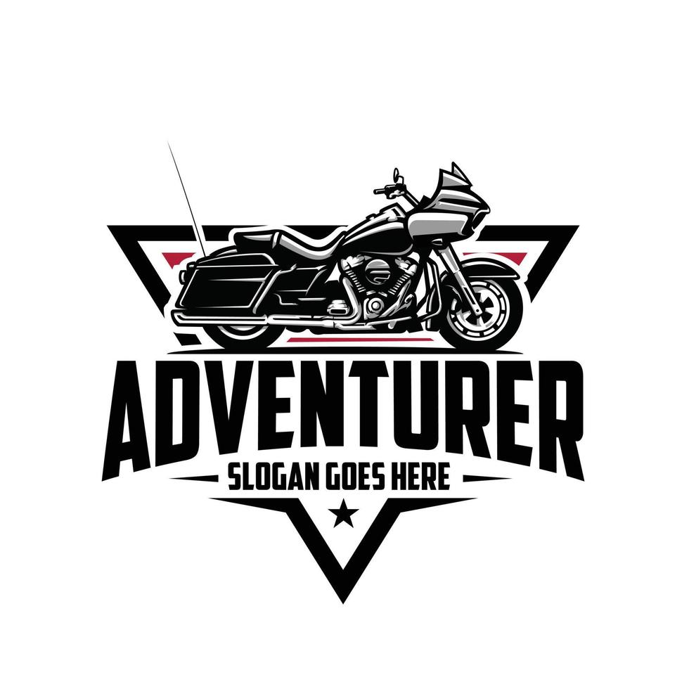 Aventura americana motor bike emblema logo vector arte aislado. motociclista logo vector