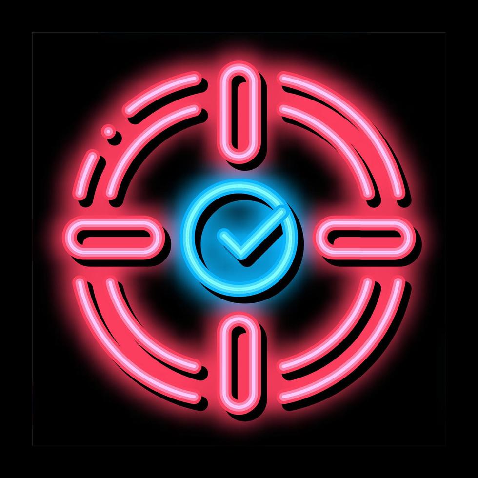 ilustración de icono de brillo de neón de marca de verificación de destino vector