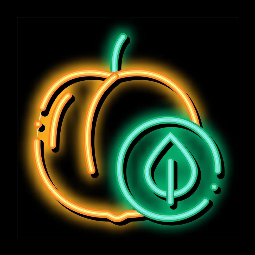 Peach Fruit Leaf neon glow icon illustration vector