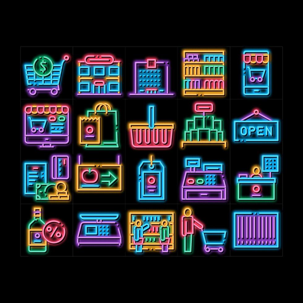 tienda de comestibles compras neón resplandor icono ilustración vector