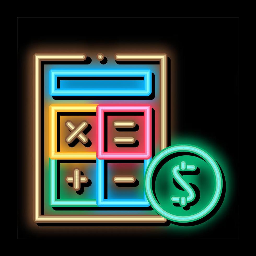 calculadora moneda neón resplandor icono ilustración vector