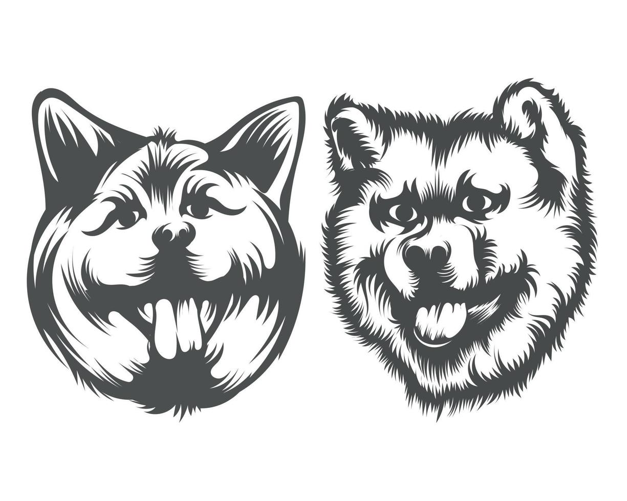 Akita Dog Face illustration, Black and White Dog Face Silhouette vector