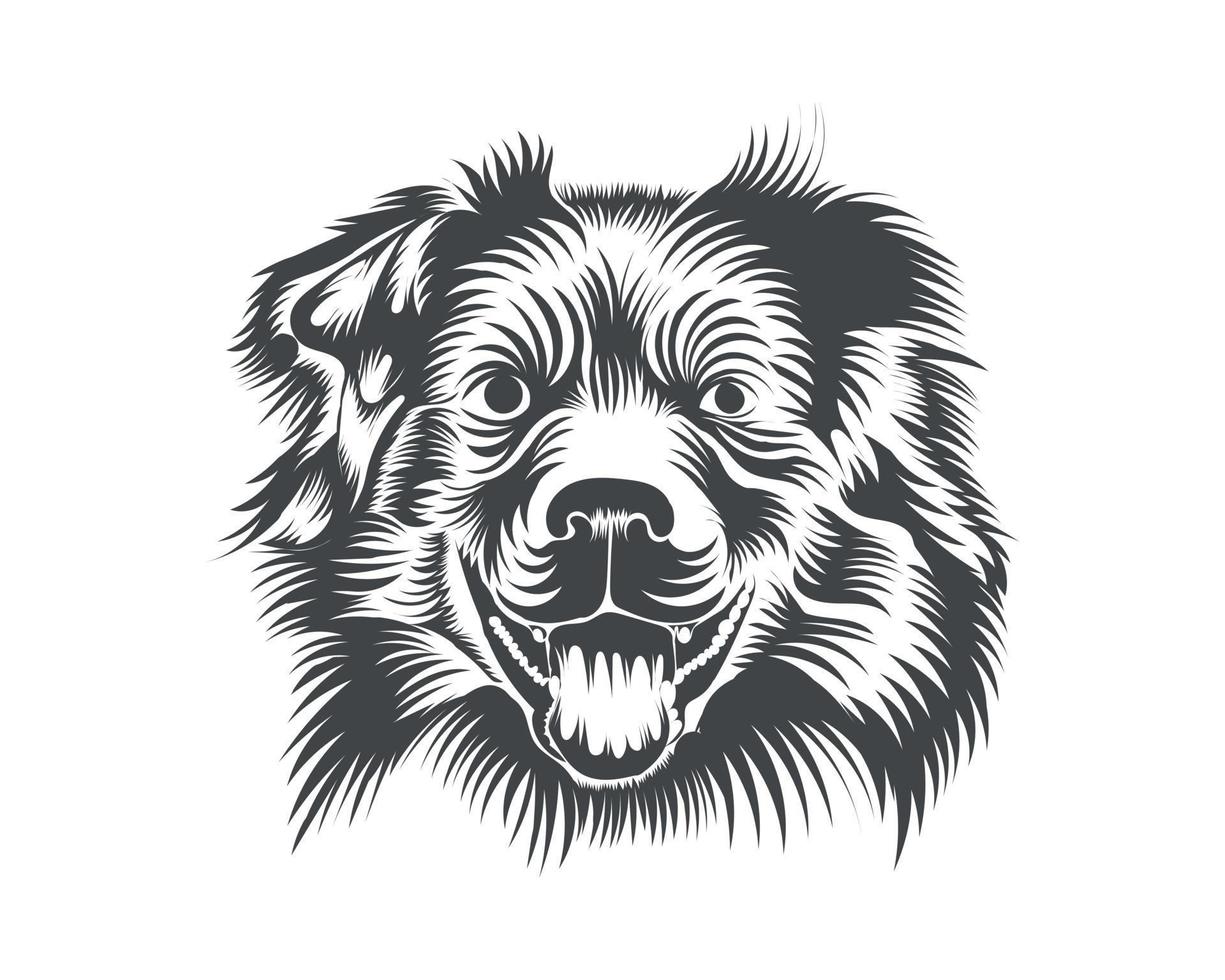 Australian Shepherd Dog Face Black and White Vector