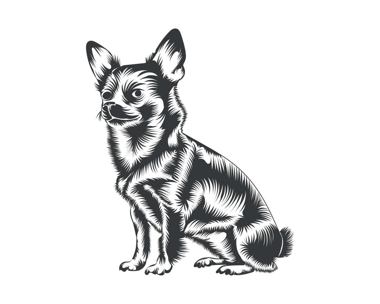 Chihuahua Dog Back and White Vector Silhouette, Dog Face Illustration