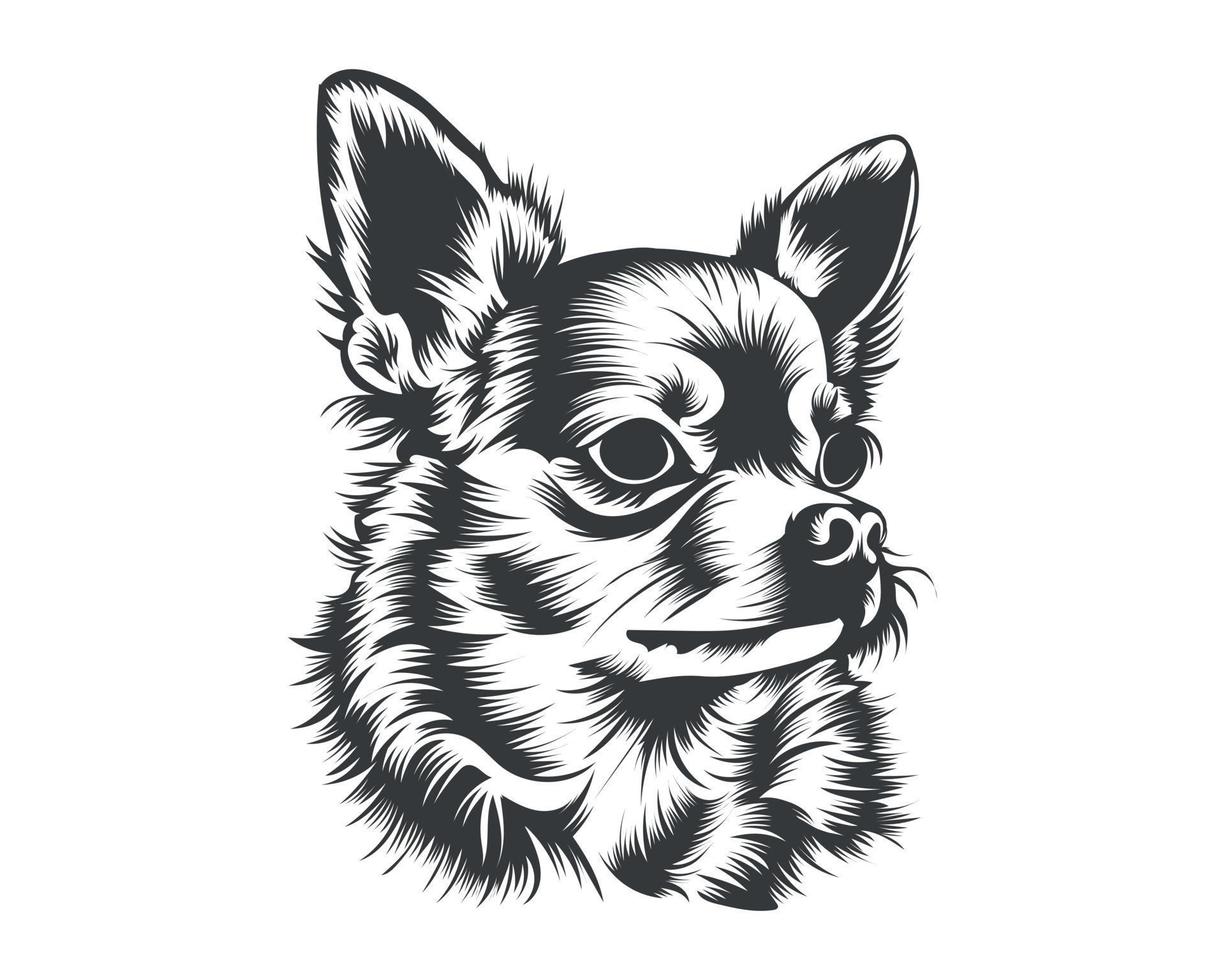 Chihuahua Dog Back and White Vector Silhouette, Dog Face Illustration