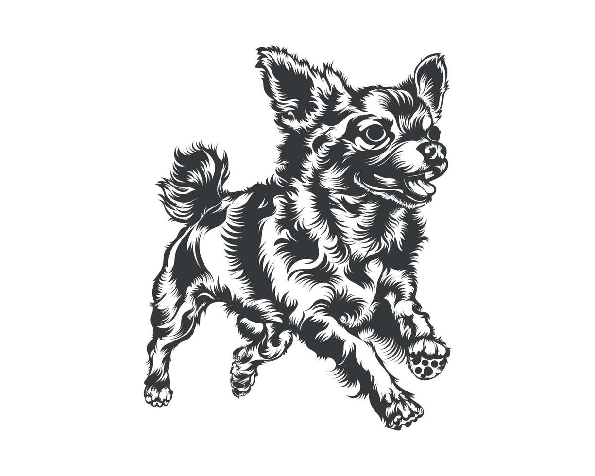 Chihuahua Dog Back and White Vector Silhouette, Dog Face Illustration