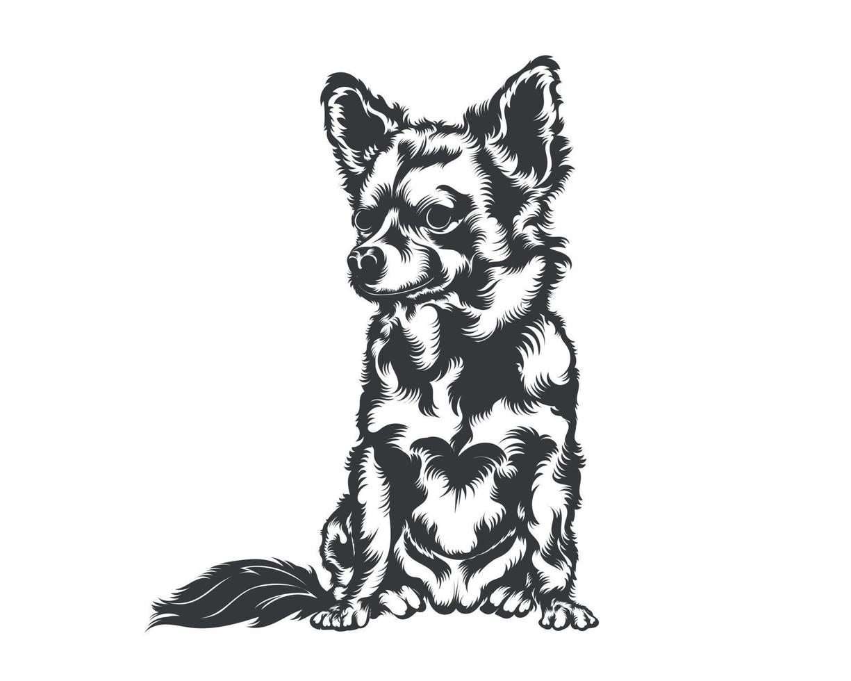 perro chihuahua espalda y silueta vectorial blanca, ilustración de cara de perro vector