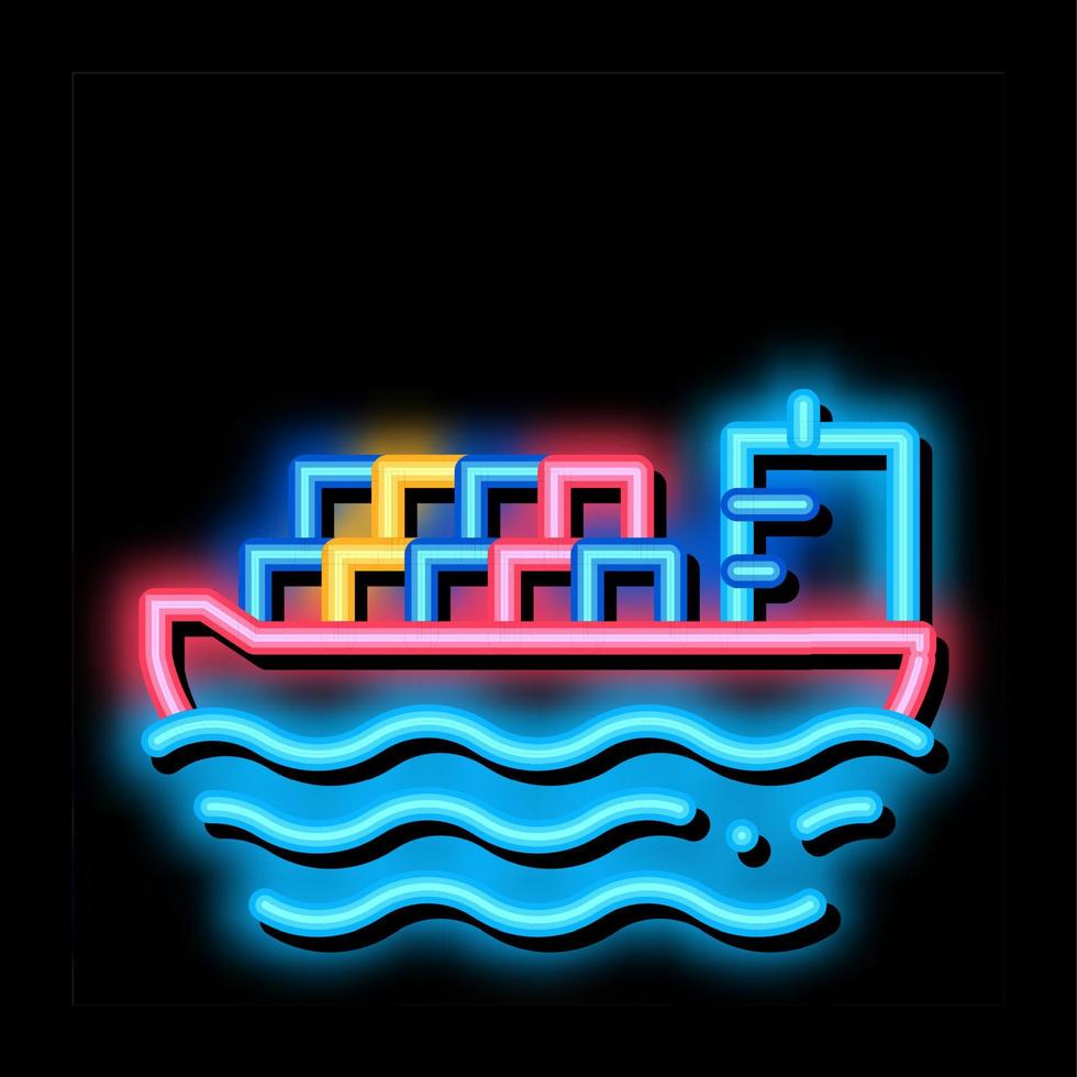 ilustración de icono de resplandor de neón de barco de carga en el mar vector