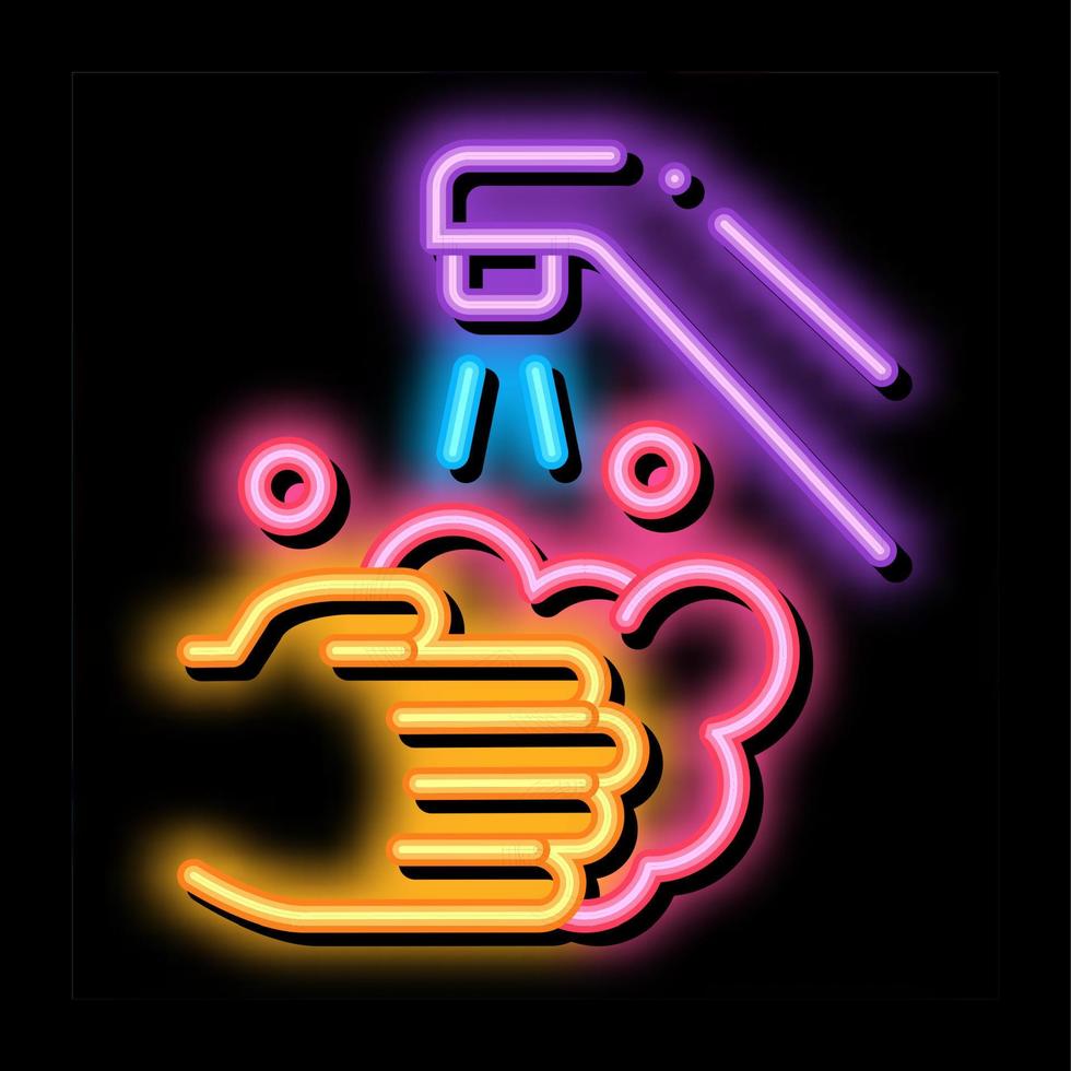 Hands Washing Water Tap neon glow icon illustration vector