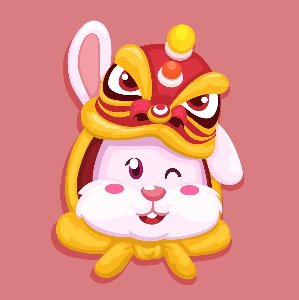 Rabbit wear lion dance costume chinese new year character mascot illustration vector