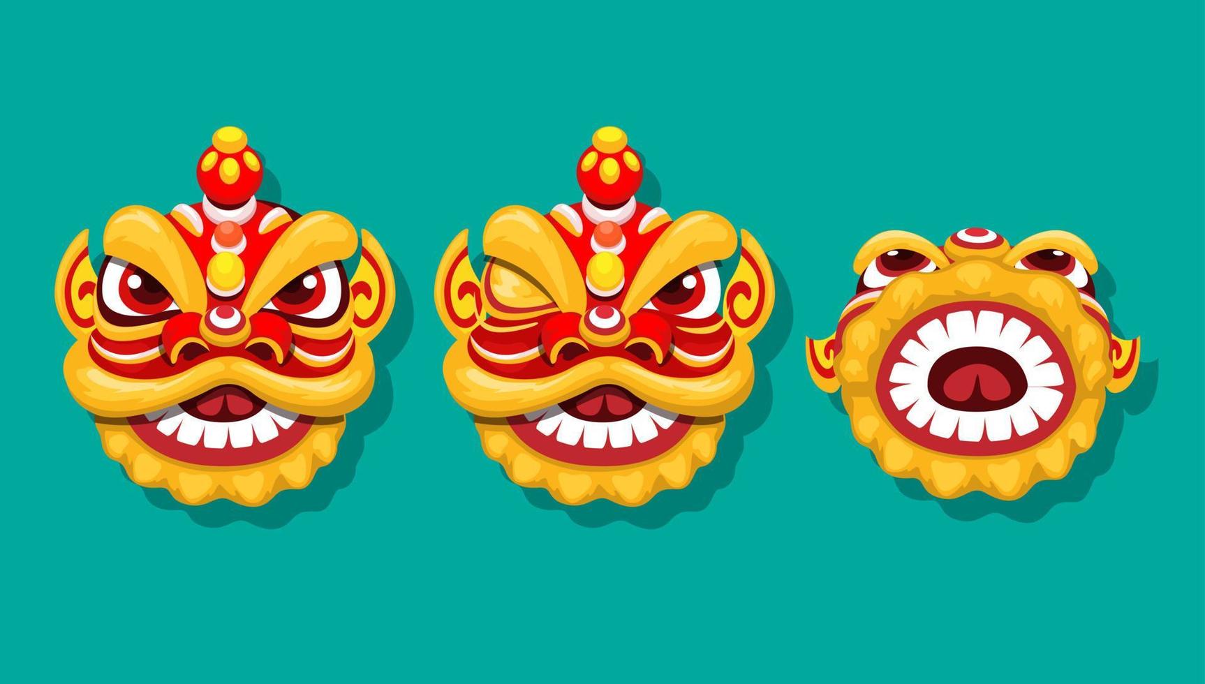 mascota de la danza del león celebración del año nuevo chino conjunto de caracteres vector de ilustración de dibujos animados