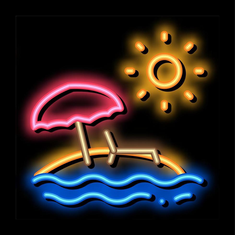 island with palm trees and sun neon glow icon illustration vector