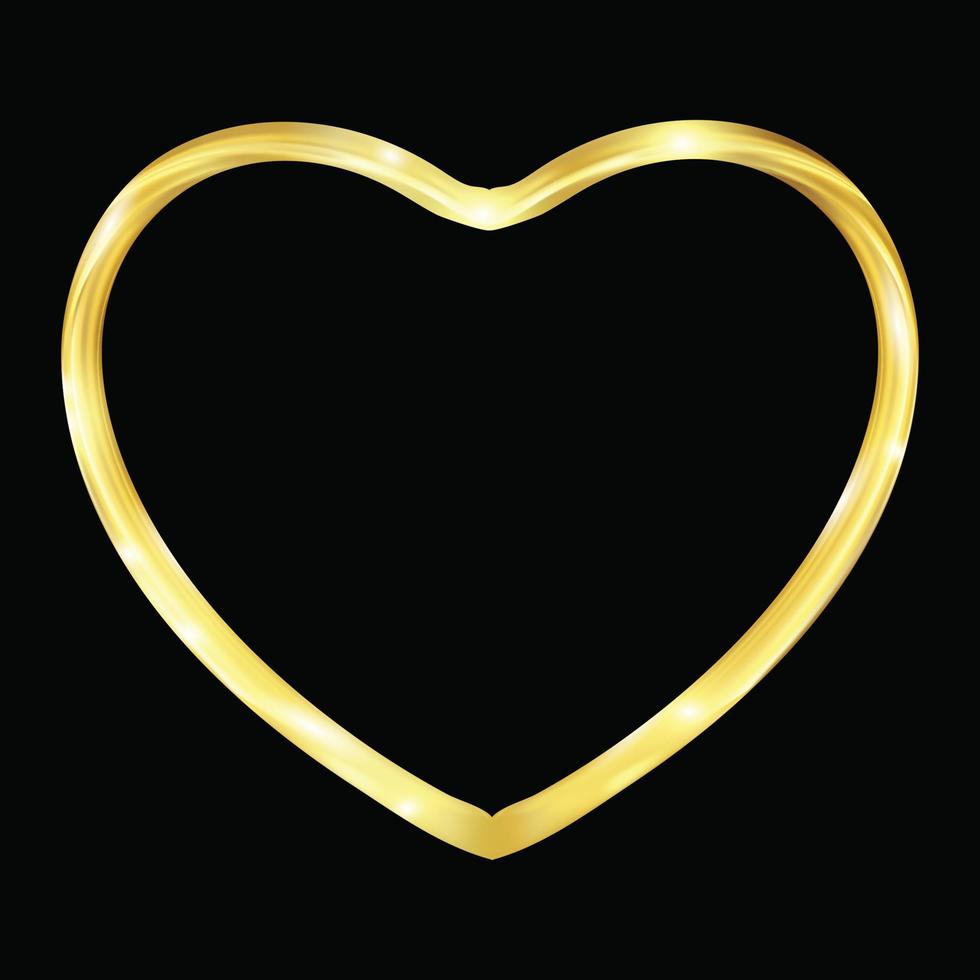 marco de corazón dorado con espacio para texto. polvo dorado vectorial aislado en negro. ideal para tarjetas de san valentín y del día de la madre, invitaciones de boda, carteles de fiestas y volantes vector