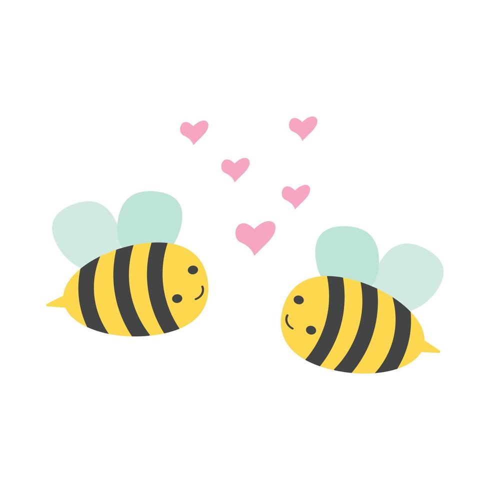 fondo del día de san valentín con caricatura de abeja linda y símbolo de signo de corazón sobre fondo blanco vector