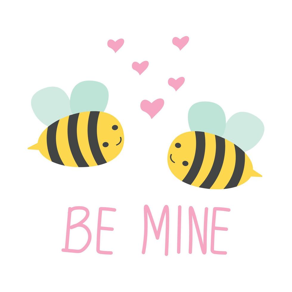 fondo del día de san valentín con caricatura de abeja linda y símbolo de signo de corazón sobre fondo blanco vector