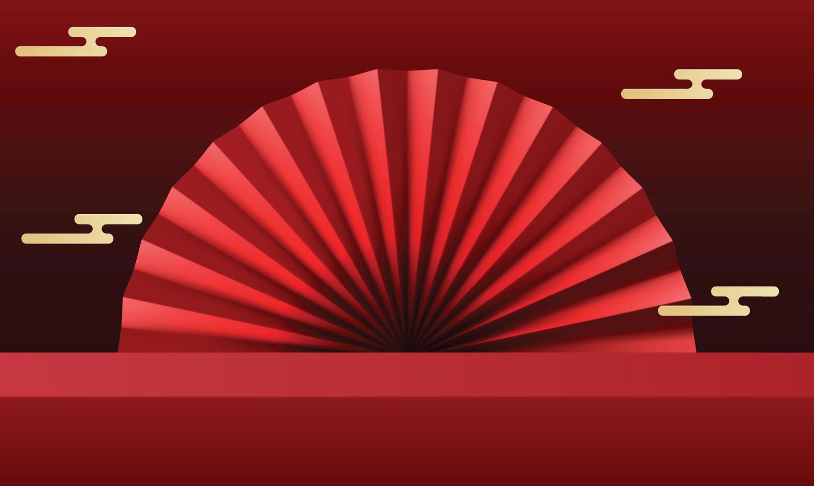 Stage podium and paper art Chinese new year,Chinese Festivals, Mid Autumn Festival, red paper cut. Minimal style vector