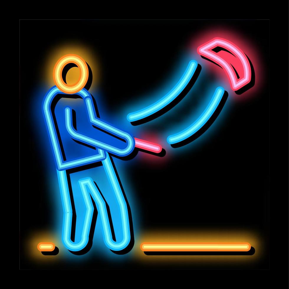 man with kite neon glow icon illustration vector