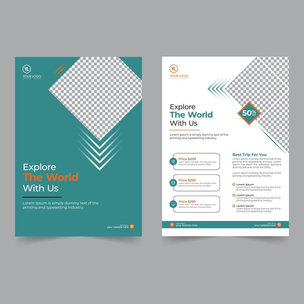 Travel flyer and brochure cover design business flyer template geometric shape poster design magazine background space for photo vector