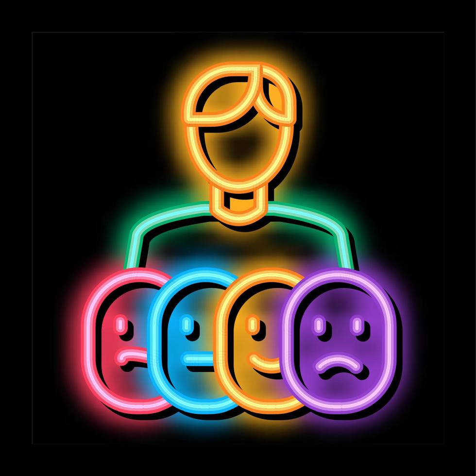 human deepfake many faces neon glow icon illustration vector