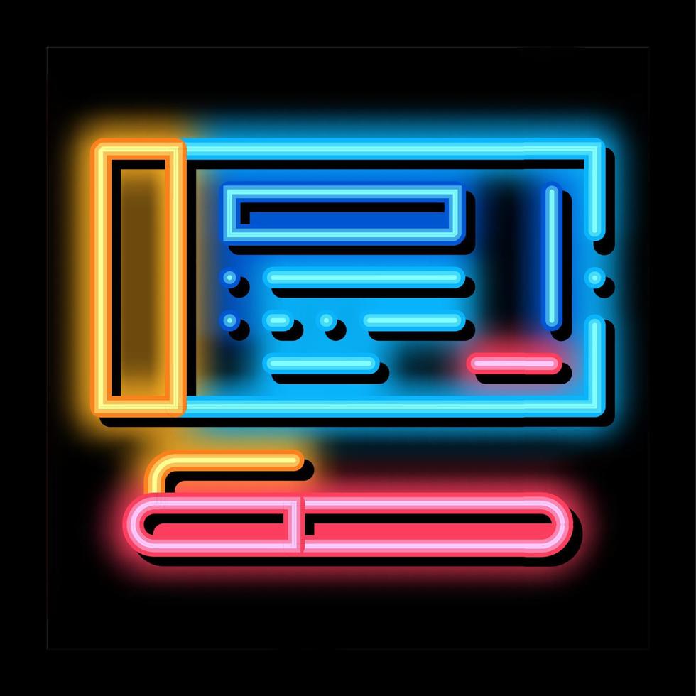 to fill out check with pen neon glow icon illustration vector