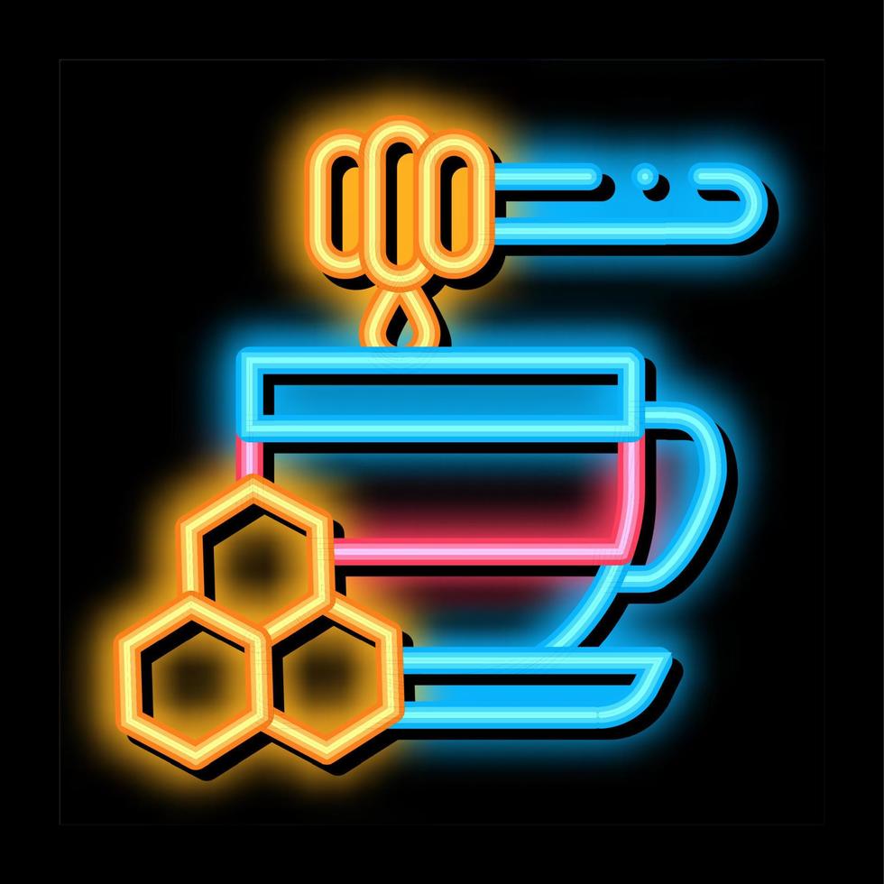 add honey to cup of tea neon glow icon illustration vector