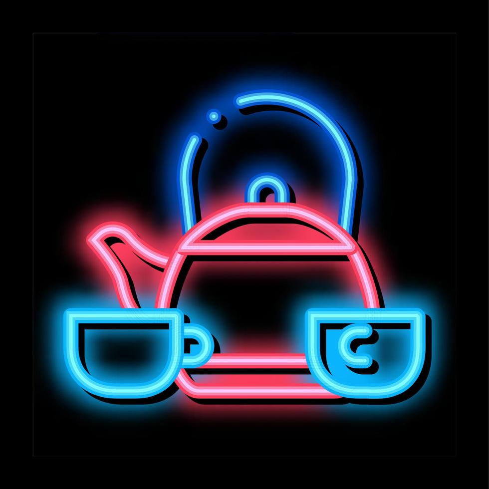 kettle and two cups neon glow icon illustration vector