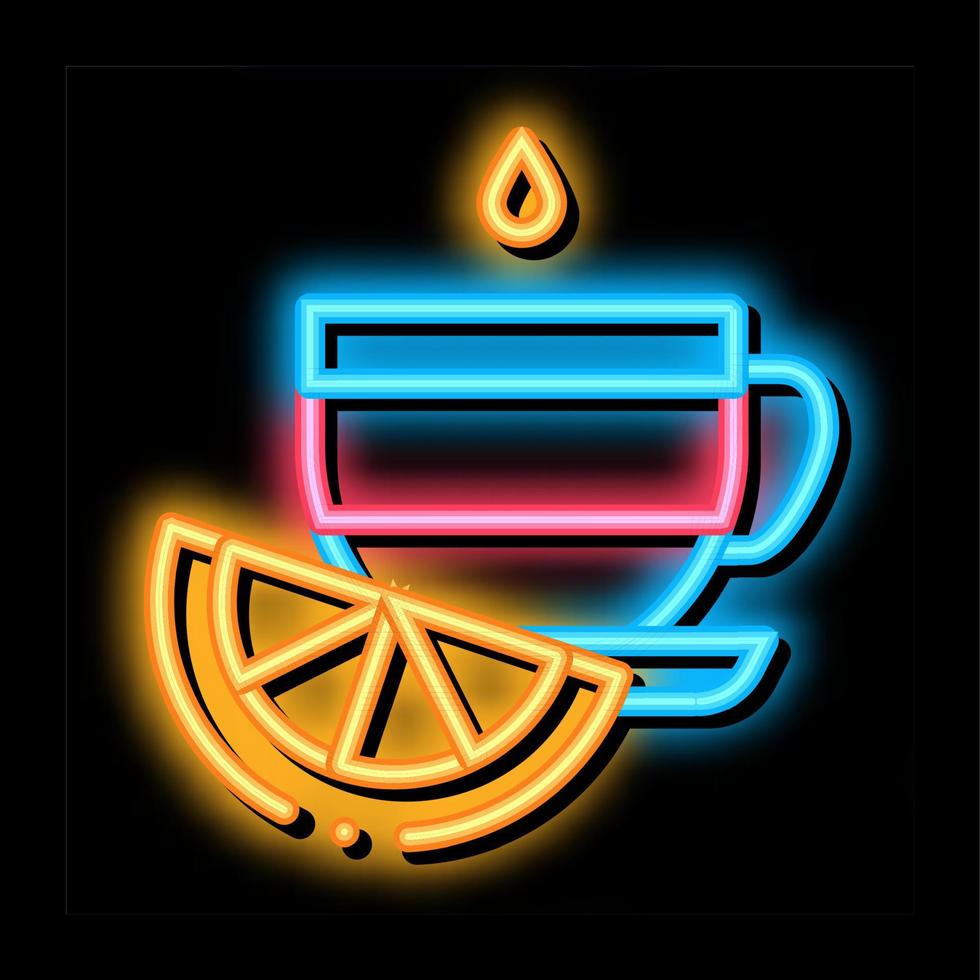 cup of tea with lemon slice neon glow icon illustration vector