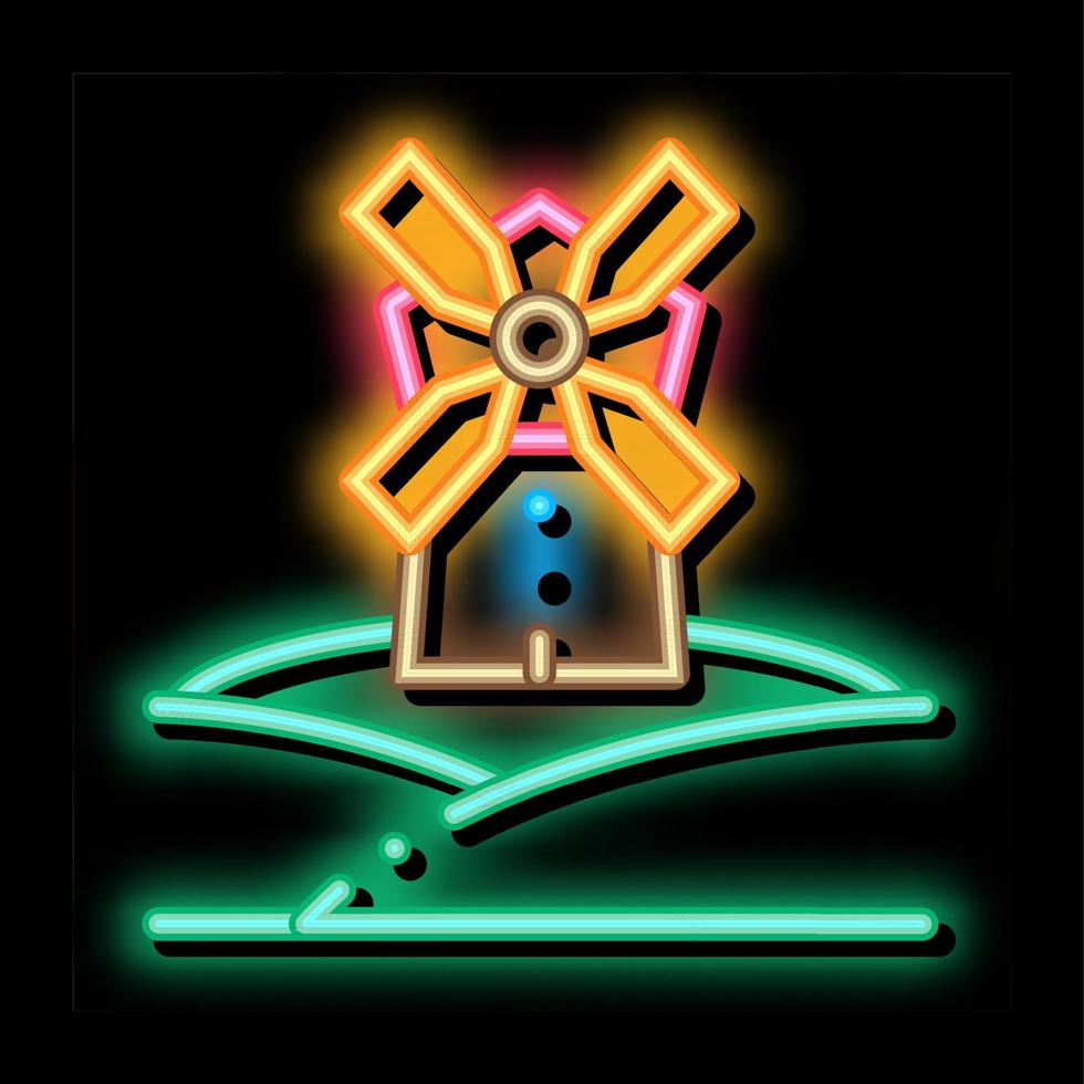 windmill in meadow neon glow icon illustration vector