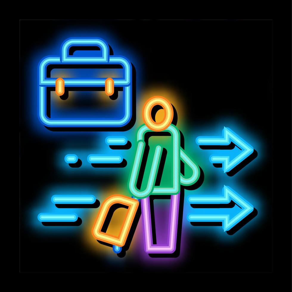 man with business suitcase neon glow icon illustration vector