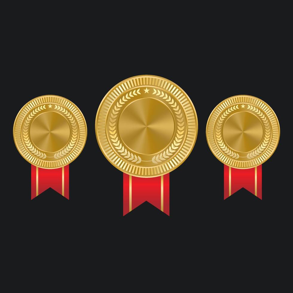 Vector golden seal with ribbons isolated on black background.