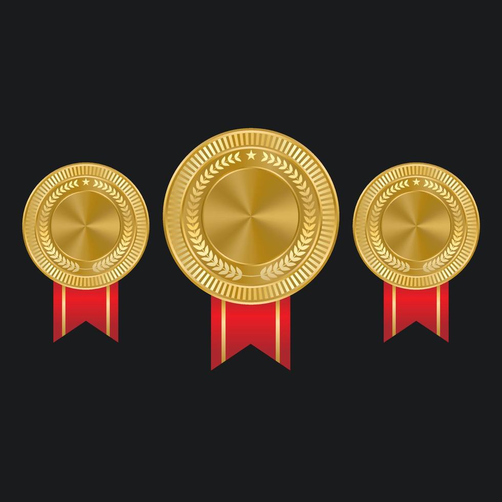 Vector golden seal with ribbons isolated on black background.