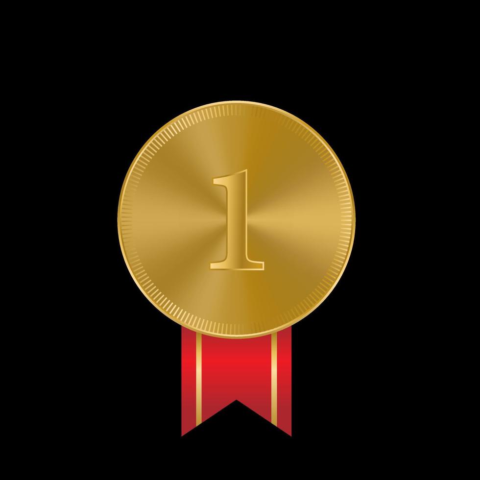 Award golden medals 3d realistic illustration. First, second and third place medals with laurel leaves. vector