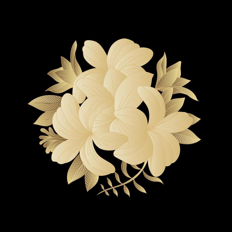 Gold colored hand drawn decoration blooming flowers vector