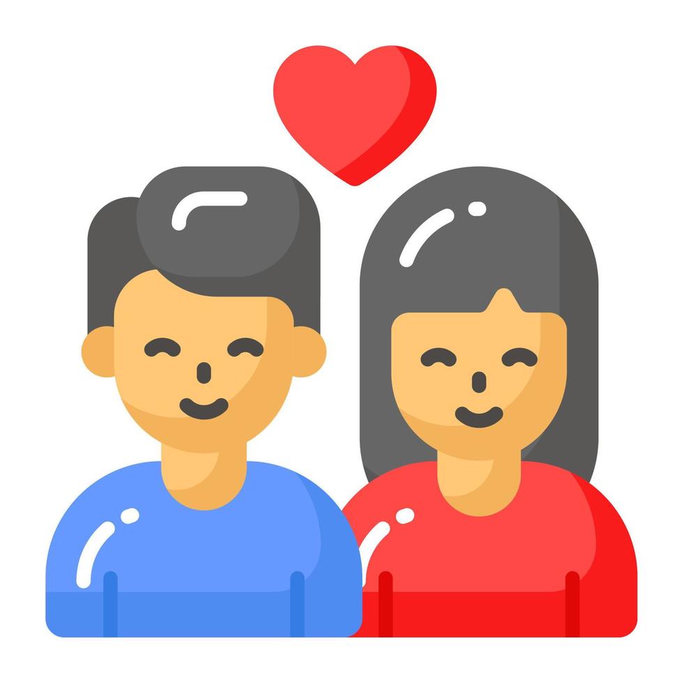 avatar de niña y niño con símbolo de corazón que denota icono de vector de pareja