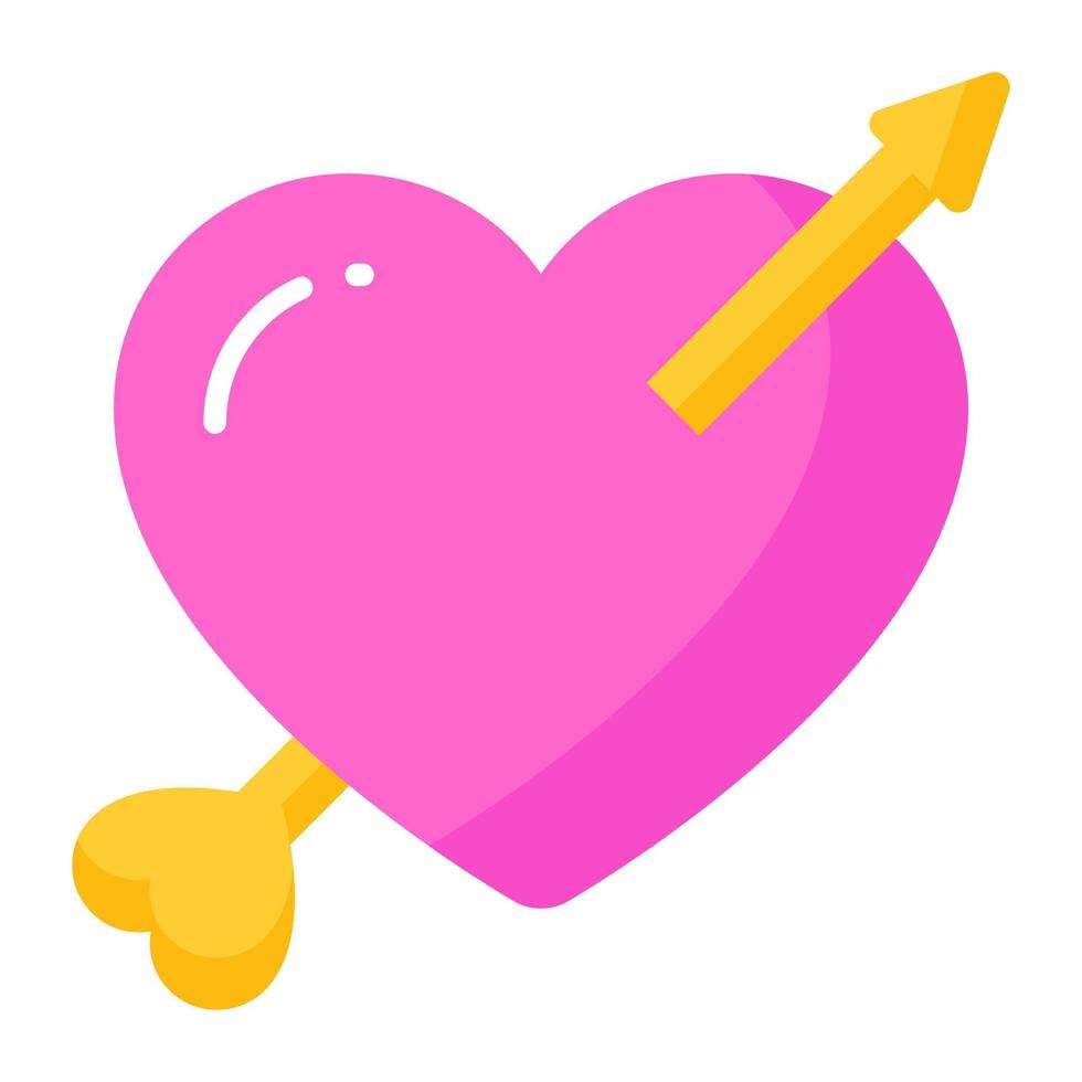 flecha pasando corazón mostrando amor cupido vector icono