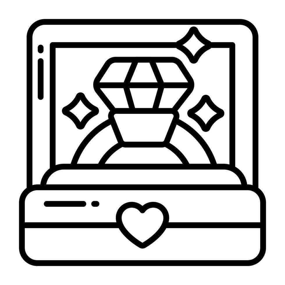 Engagement ring inside case, icon of proposal ring vector