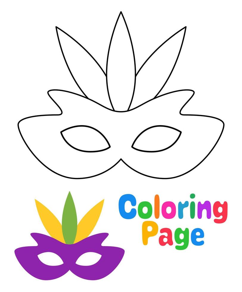página para colorear con máscara de carnaval para niños vector