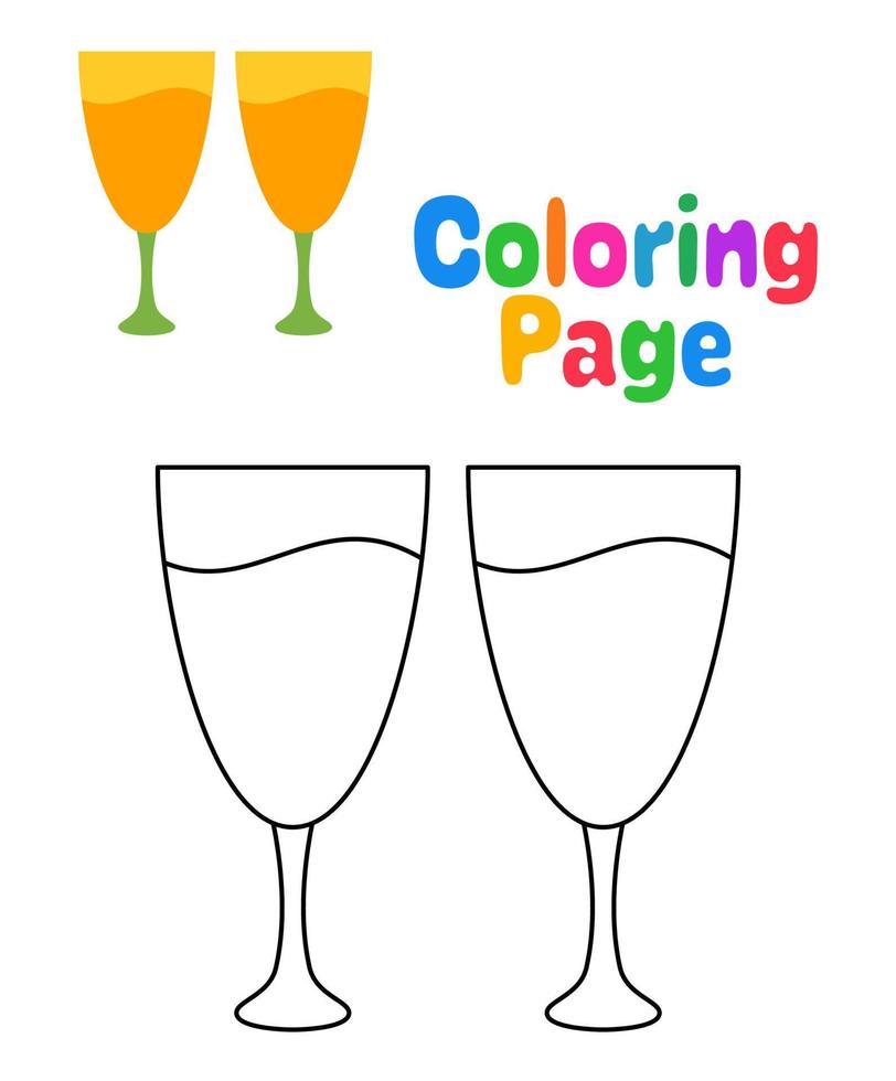 página para colorear con copas de champán para niños vector